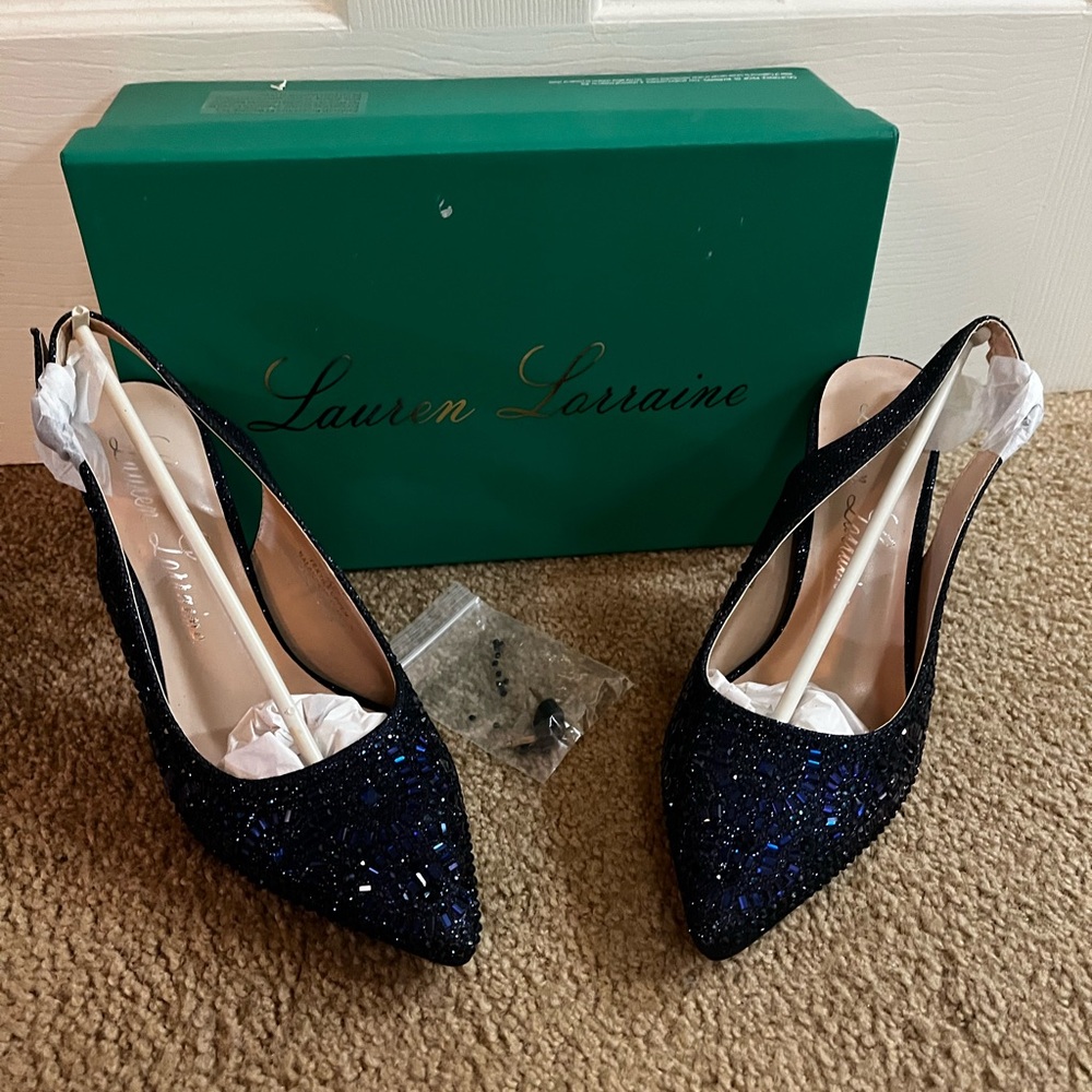 Lauren Lorraine/Rachel NWT Women's Navy Glitter Hi- Heels size 7 - Picture 1 of 5